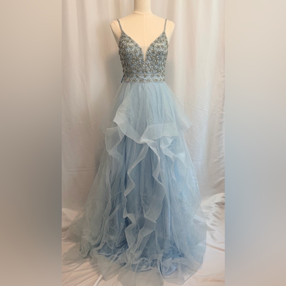 NWT Jovani Ice Blue Rhinestone Bodice Prom Gown One-of-a-Kind Sample Dress Sz 4